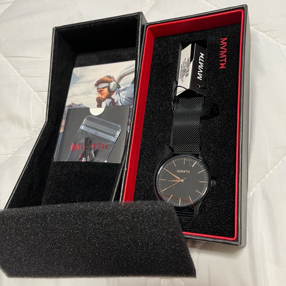 MVMT Black Metal Mesh Watch